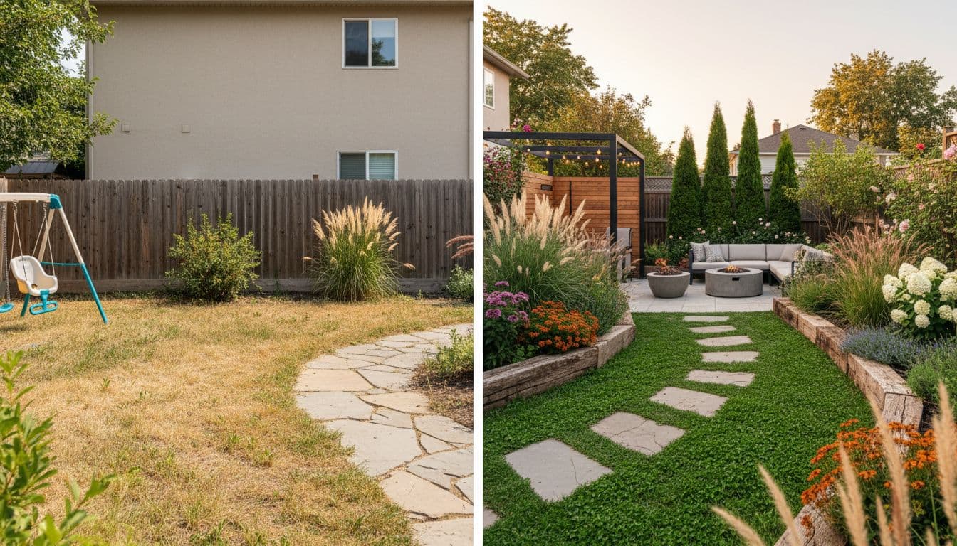 Backyard garden redesign generated with AI from a real photo