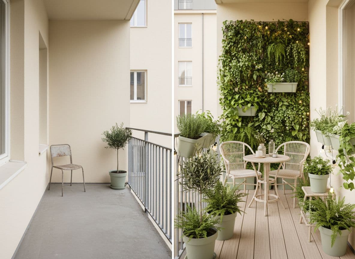 AI balcony garden design from photo for an apartment balcony