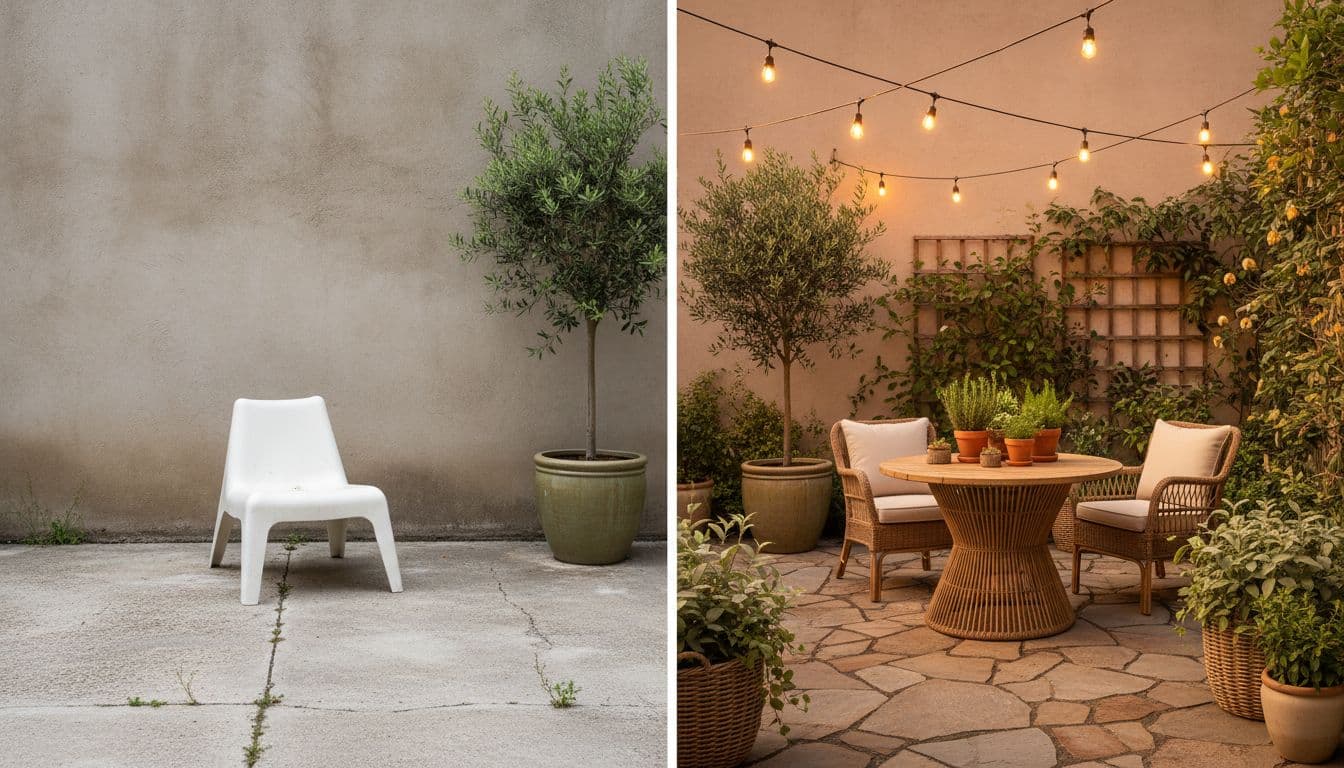 Patio AI design with terracotta pots and outdoor seating