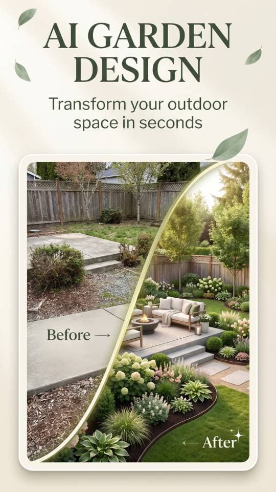 FlorAI – AI Garden Design app screen showing AI garden ideas from a photo